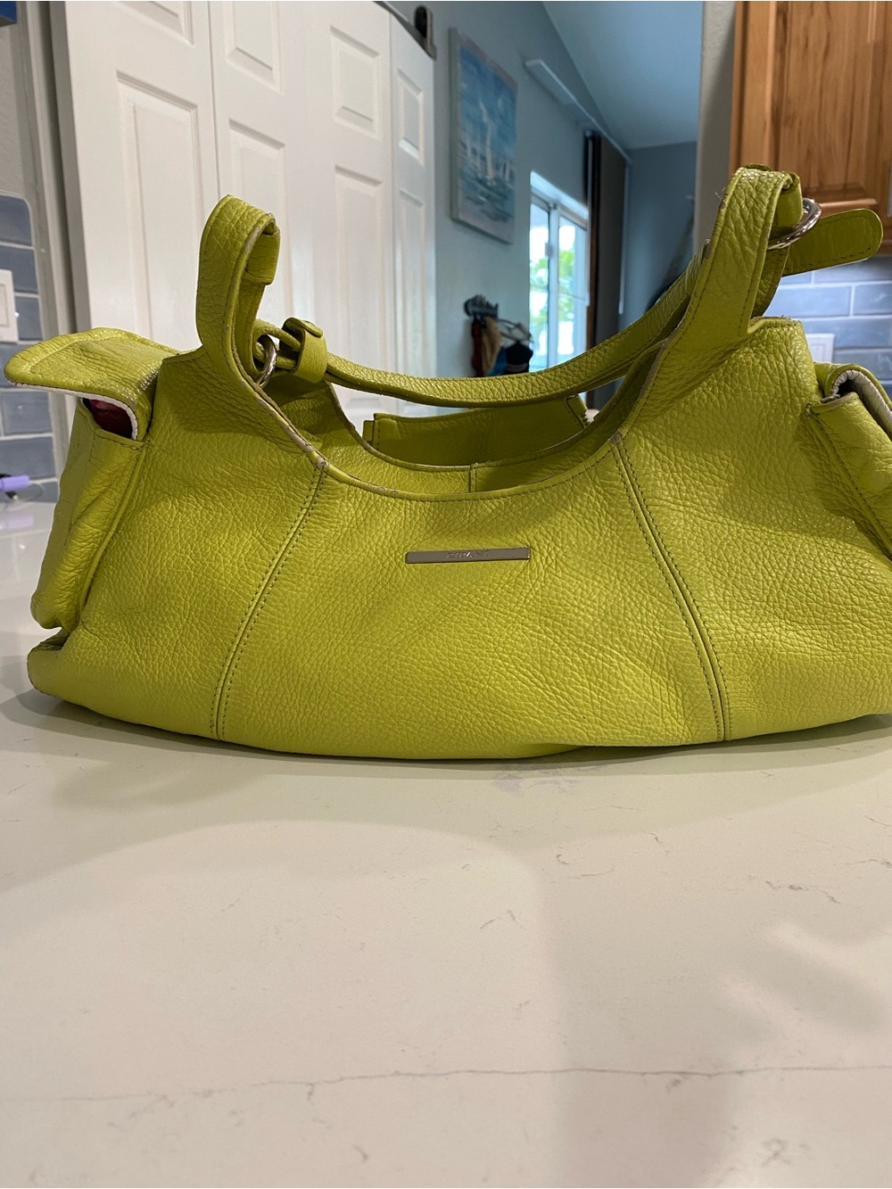 RIPANI (Italy) Pebbled Lime Shoulder Bag with Front and side Pockets